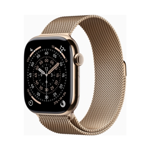 Apple-Watch-Series-11-GPS-Cellular-46mm-Titan-gold.jpg Apple Watch Series 11 GPS + Cellular 46mm Gold Titanium Case S/M με Gold Milanese Loop EU - Image 1